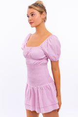 Puff Sleeve Smocking Detail Dress