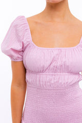 Puff Sleeve Smocking Detail Dress