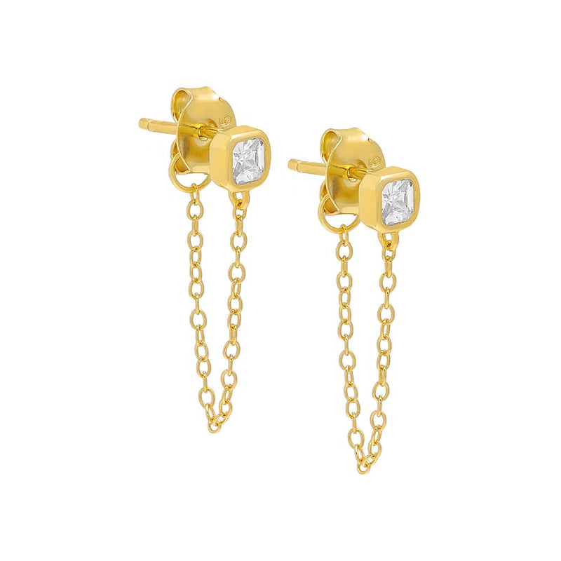 Adina Eden - Women - Gold Square Bezel Front Back Stud Earring