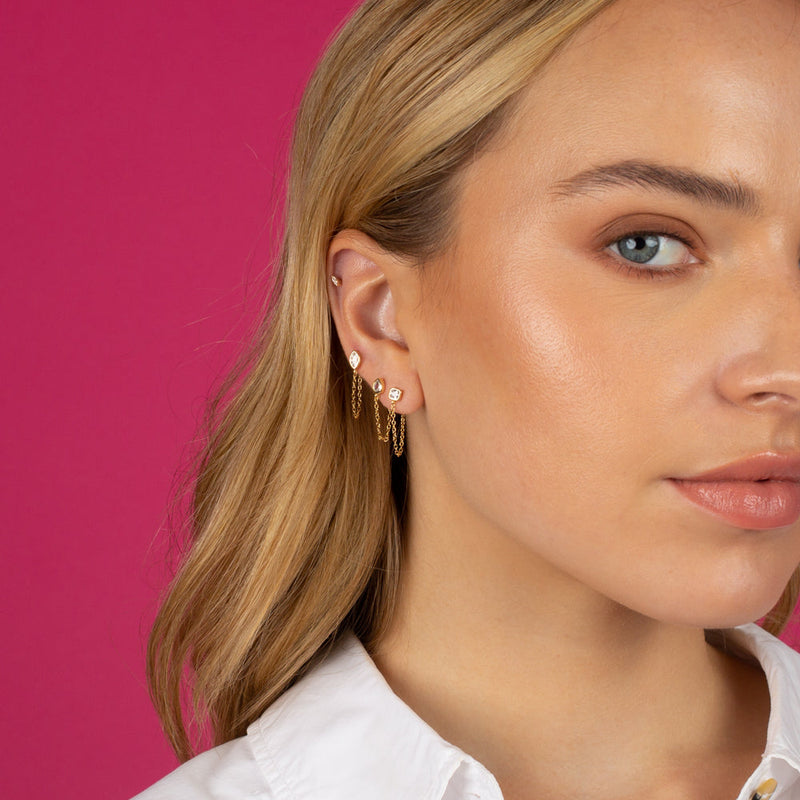 Adina Eden - Women - Gold Square Bezel Front Back Stud Earring