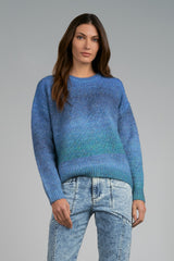 blue crew neck hi-low sweater